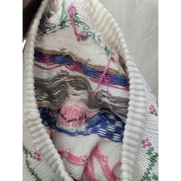 Vintage 80s Eddie Bauer Cute Ducks Watermelon Cotton Knit Pullover Sweater LRG - Picture 4 of 14